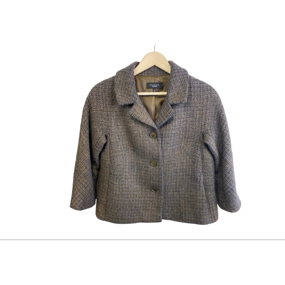 Talbots Brown Gray Tweed Cropped Blazer Jacket Women's Size 8 - Picture 3 of 13